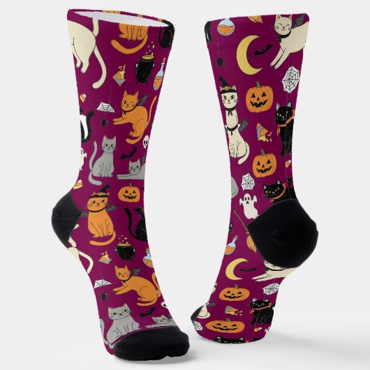Spooky Cats Halloween-patroon Sokken (Gebogen)
