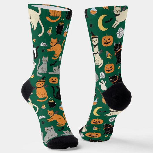 Spooky Cats Halloween-patroon Sokken (Gebogen)