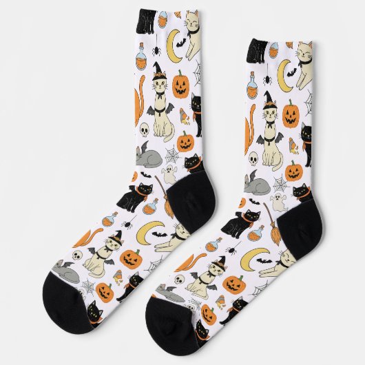 Spooky Cats Halloween Pattern Sokken (Links)
