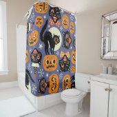 Spooky Cats Pompoenen Paarse Patroon Douchegordijn (In situ)