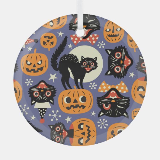 Spooky Cats Pompoenen Paarse Patroon Glas Ornament (Voorkant)