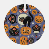 Spooky Cats Pompoenen Paarse Patroon Glas Ornament (Achterkant)