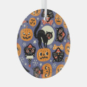 Spooky Cats Pompoenen Paarse Patroon Glas Ornament (Voorkant Rechts)