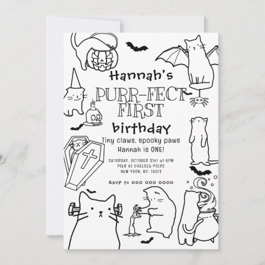 Spooky Cats Thema Eerste Verjaardagsfeest Kaart (Voorkant)