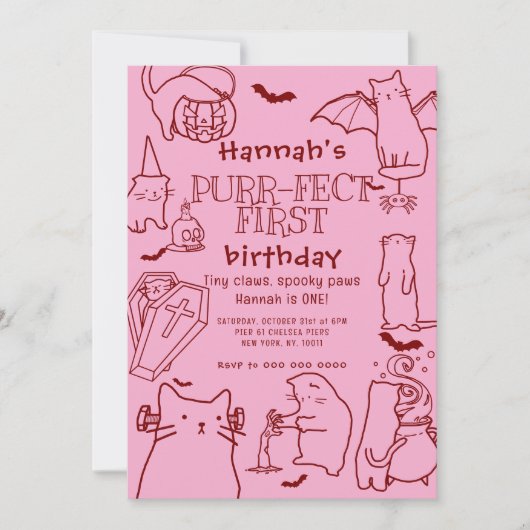 Spooky Cats themed First Birthday Party Kaart (Voorkant)
