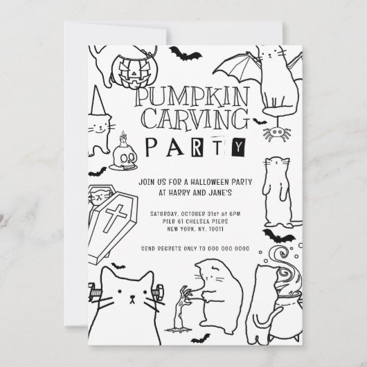 Spooky Cats themed Pumpkin Carving Party Kaart (Voorkant)