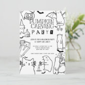 Spooky Cats themed Pumpkin Carving Party Kaart (Staand voorkant)