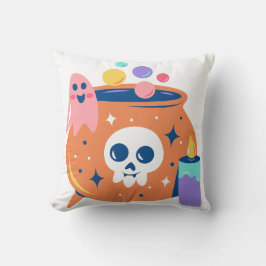 Spooky Cauldron Ghost Candle Halloween Art Design Kussen