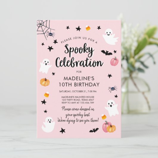 Spooky Celebration Ghost Halloween Birthday Party Kaart (Staand voorkant)