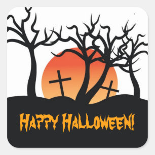 Spooky Cemetery Happy Halloween postzegel Vierkante Sticker