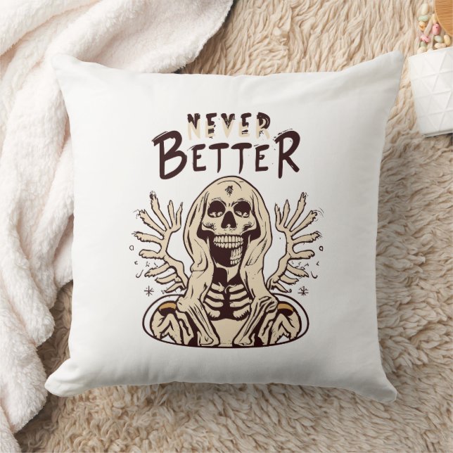 Spooky Charm met Never Better Halloween Skelet Kussen (Deken)