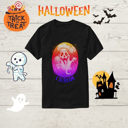 Spooky Chef Ghost Ice Cream Halloween Funny Mannen T-shirt