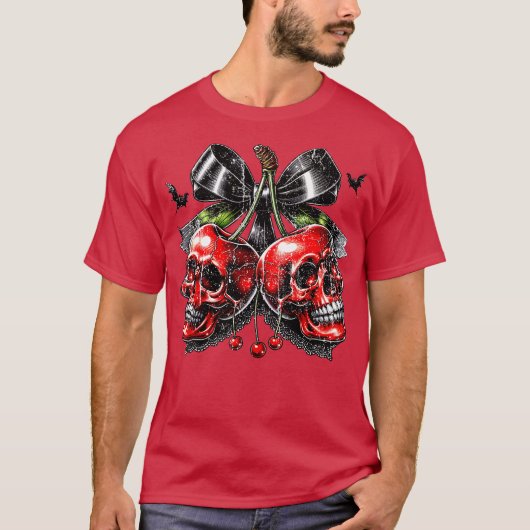 Spooky Cherry Halloween Bow T-shirt (Voorkant)