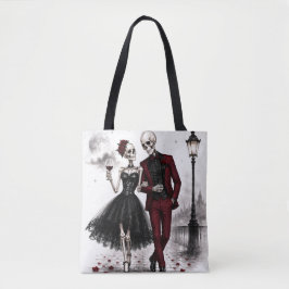 Spooky Chic Cocktail Night | Elegante Skelet Koppe Tote Bag