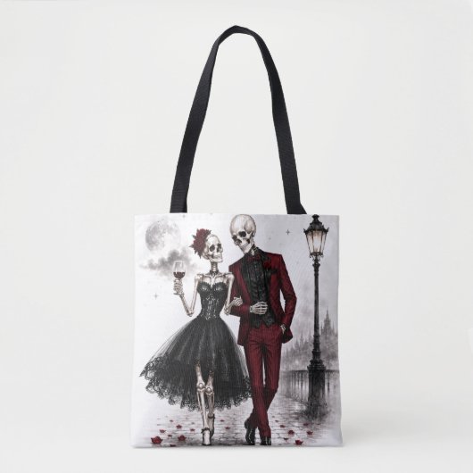 Spooky Chic Cocktail Night | Elegante Skelet Koppe Tote Bag (Voorkant)
