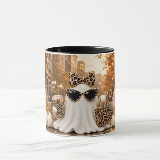 Spooky Chic Ghost Mok, Luipaardprint Halloween Mok (Midden)