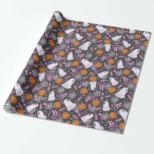 Spooky Chic Ghosts Coquette Pink Bows Halloween Cadeaupapier