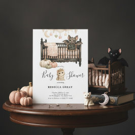 Spooky Chic Gothic Bat & Kitten Baby Girl Shower  Kaart
