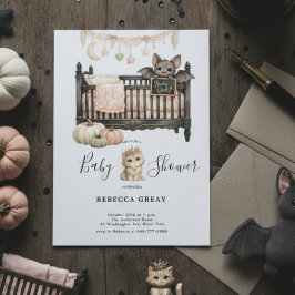 Spooky Chic Gothic Bat & Kitten Baby Girl Shower  Kaart