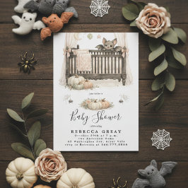 Spooky Chic Gothic Bat & Pumpkins Baby Shower Kaart