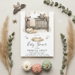 Spooky Chic Gotische Vleermuis & Pompoenen Babyfee Kaart