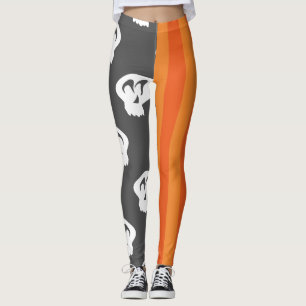 Spooky Chic Halloween Skulls & Stripes Leggings