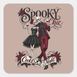 Spooky Chic Skelet Koppel Halloween Cocktail T S Vierkante Sticker