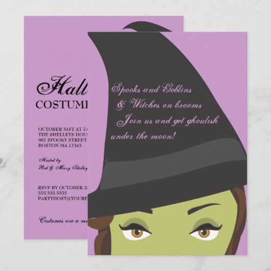 Spooky Chic Witch Halloween Party Invitation Kaart (Voorkant / Achterkant)