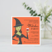 Spooky Chic Witch Party Halloween Invitation Kaart (Staand voorkant)