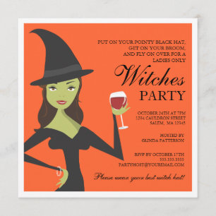 Spooky Chic Witch Party Halloween Invitation Kaart