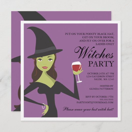 Spooky Chic Witch Party Halloween Invitation Kaart (Voorkant / Achterkant)