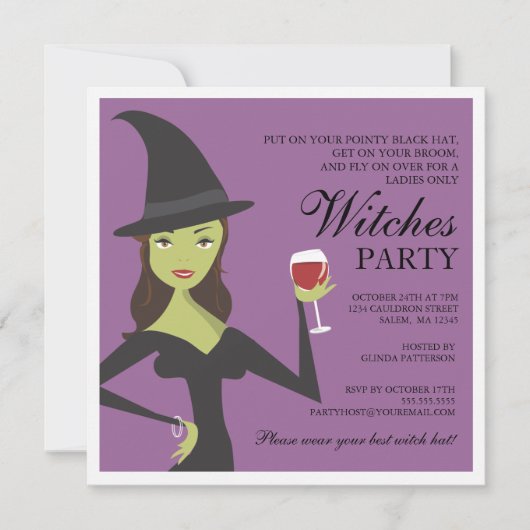 Spooky Chic Witch Party Halloween Invitation Kaart (Voorkant)