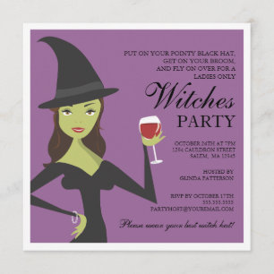 Spooky Chic Witch Party Halloween Invitation Kaart