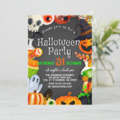 Spooky Chic Wyed Witch Halloween Pumpkin Party Kaart (Staand voorkant)
