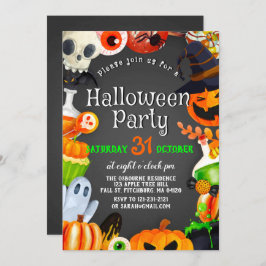 Spooky Chic Wyed Witch Halloween Pumpkin Party Kaart