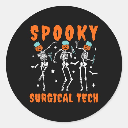 Spooky Chirurgische Tech Skeleton Dancing Chirurgi Ronde Sticker (Voorkant)