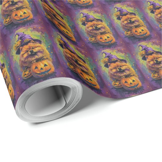 Spooky Chow Chow Dog Halloween Heks en Pompoen Cadeaupapier (Rol Hoek)