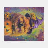 Spooky Chow Chow Dog Halloween Heks en Pompoen Fleece Deken (Voorkant (Horizontaal))