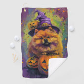 Spooky Chow Chow Dog Halloween Heks en Pompoen Golfhanddoek (Insitu)