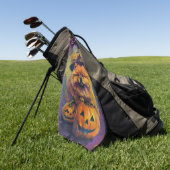 Spooky Chow Chow Dog Halloween Heks en Pompoen Golfhanddoek (Groen)