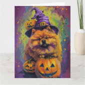 Spooky Chow Chow Dog Halloween Heks en Pompoen Kaart (Voorkant)