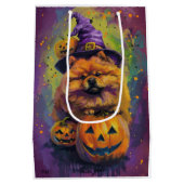 Spooky Chow Chow Dog Halloween Heks en Pompoen Medium Cadeauzakje (Achterkant)