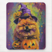 Spooky Chow Chow Dog Halloween Heks en Pompoen Muismat (Voorkant)
