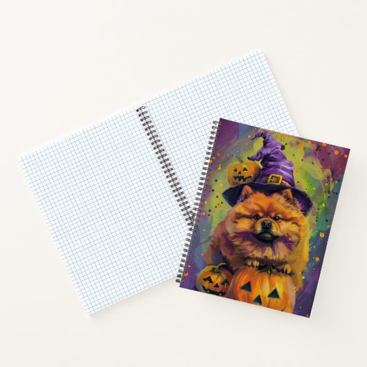 Spooky Chow Chow Dog Halloween Heks en Pompoen Notitieboek (Binnen)