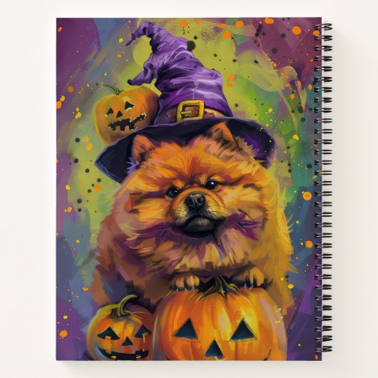 Spooky Chow Chow Dog Halloween Heks en Pompoen Notitieboek (Achterkant)