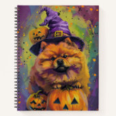 Spooky Chow Chow Dog Halloween Heks en Pompoen Notitieboek (Voorkant)
