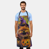 Spooky Chow Chow Dog Halloween Heks en Pompoen Schort (Gedragen)