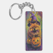 Spooky Chow Chow Dog Halloween Heks en Pompoen Sleutelhanger (Voorkant Links)