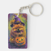 Spooky Chow Chow Dog Halloween Heks en Pompoen Sleutelhanger (achterkant)