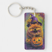 Spooky Chow Chow Dog Halloween Heks en Pompoen Sleutelhanger (Voorkant)